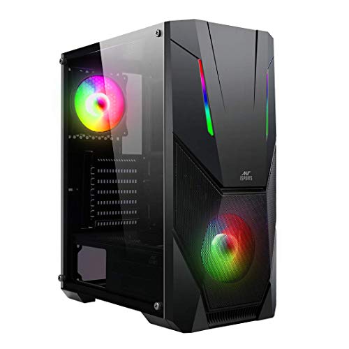 Ant Esports ICE-211TG Mid Tower Computer Case I Gaming Cabinet I Mesh Panel with ARGB Strip Front Panel I Supports ATX MB with Transparent Glass Side Panel, 2 x 120 mm ARGB Fan Preinstalled - Black