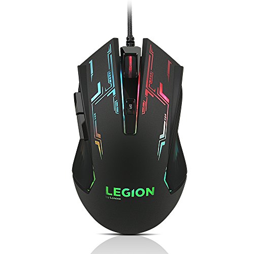 Lenovo Legion M200 RGB Gaming Wired USB Mouse GX30P93886, Ambidextrous, 5-buttons, upto 2400 DPI with 4 levels DPI switch, 7-colour RGB backlight, 500fps frame rate, upto 30' per second movement speed
